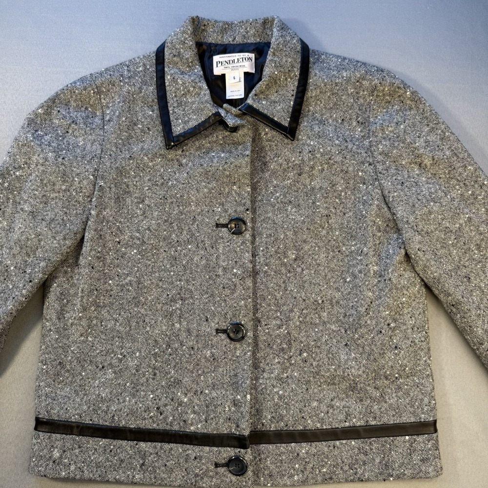 PENDLETON *Vintage* 100% Wool Jacket/Blazer, Gray/Black & White Tweed Sz 6‎